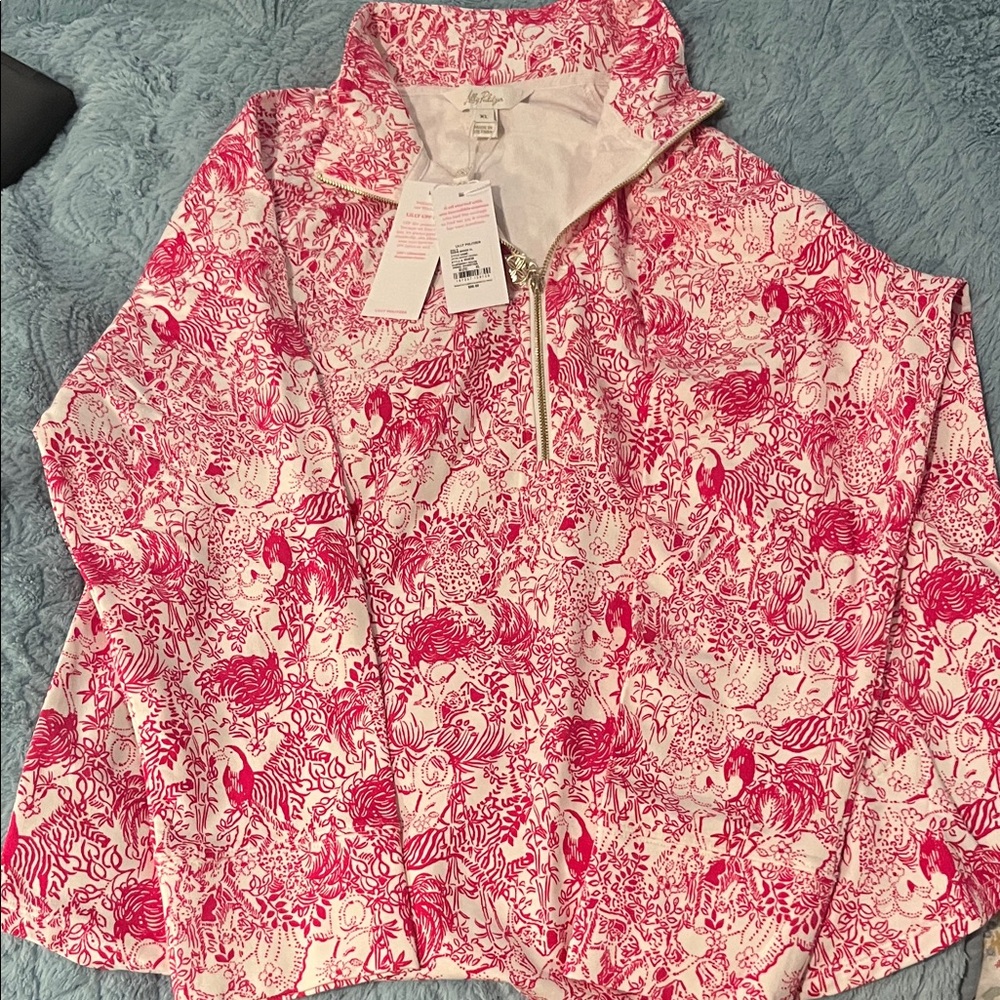 Lilly Pulitzer Vibrant Pink and White Pullover